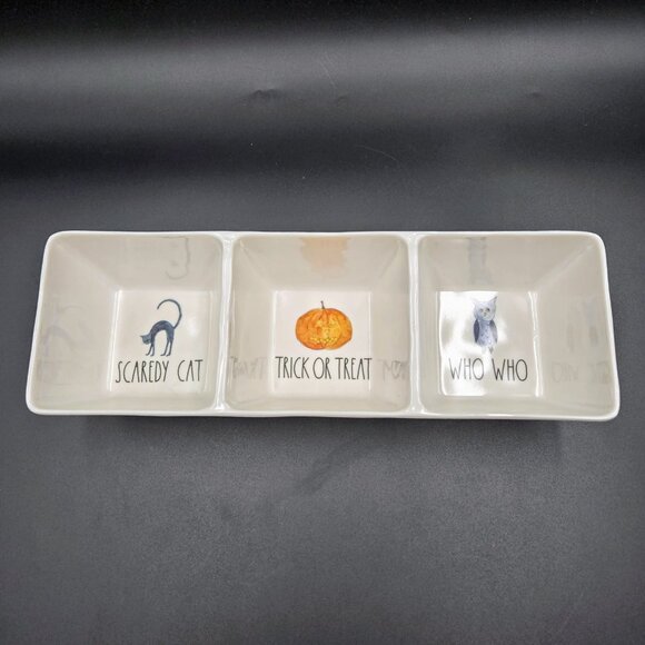 Rae Dunn Melamine Halloween Divided 3 Section Dish Black Cat Jack Olantern Boo - Picture 7 of 14